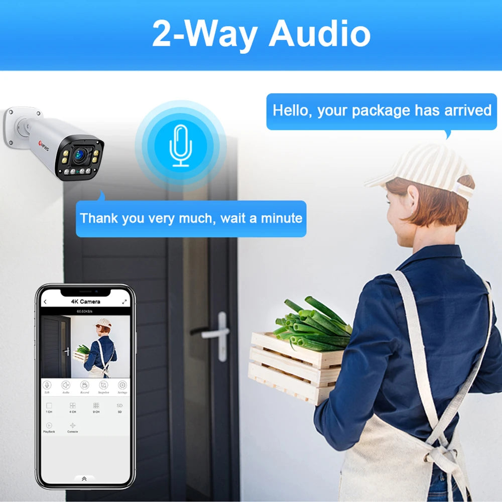 4K 8MP Auto Focus Poe Ip Camera  AI Face Detection Humanoid Video Surveillance Cameras Home Security Camera Outdoor CCTV