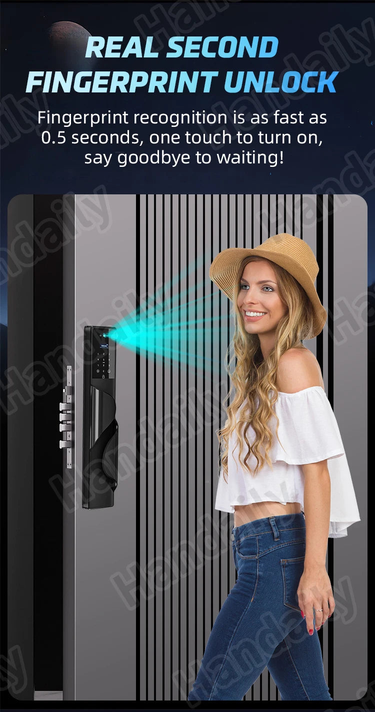 Waterproof Smart Door Lock with Camera Video Monitoring Intercom Palm Vein 3D Face Recognition Tuya Electric Door Lock