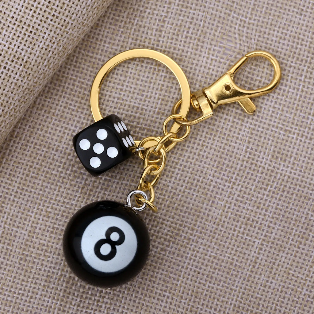 Punk Hiphop Black Dice No. 8 Billiards Keychain Y2K Pink Lucky Dice Starburst Pendant Bag Charms Hangings Ornament Accessories