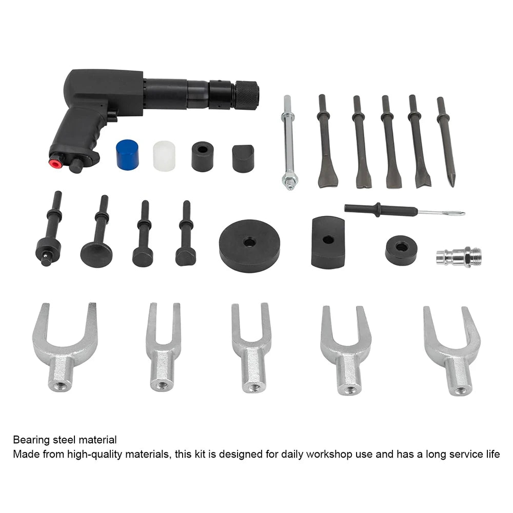 Podofo 25Pcs Air Hammer Kit Multi-functional Pneumatic Hammer Piece Chisel Set Ball Joint Separator Set 2100 BPM Quick Change Retainer Air Hammer Bits