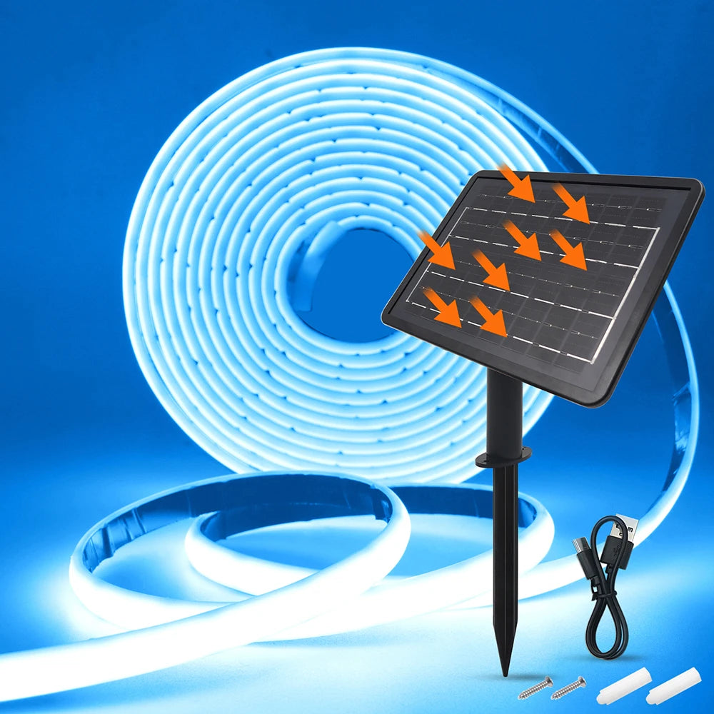 Solar Neon Light Strip 24V COB Waterproof IP68 Red Green Blue Warm Natural White 320LEDs/m Flexible High Density Linear Lighting