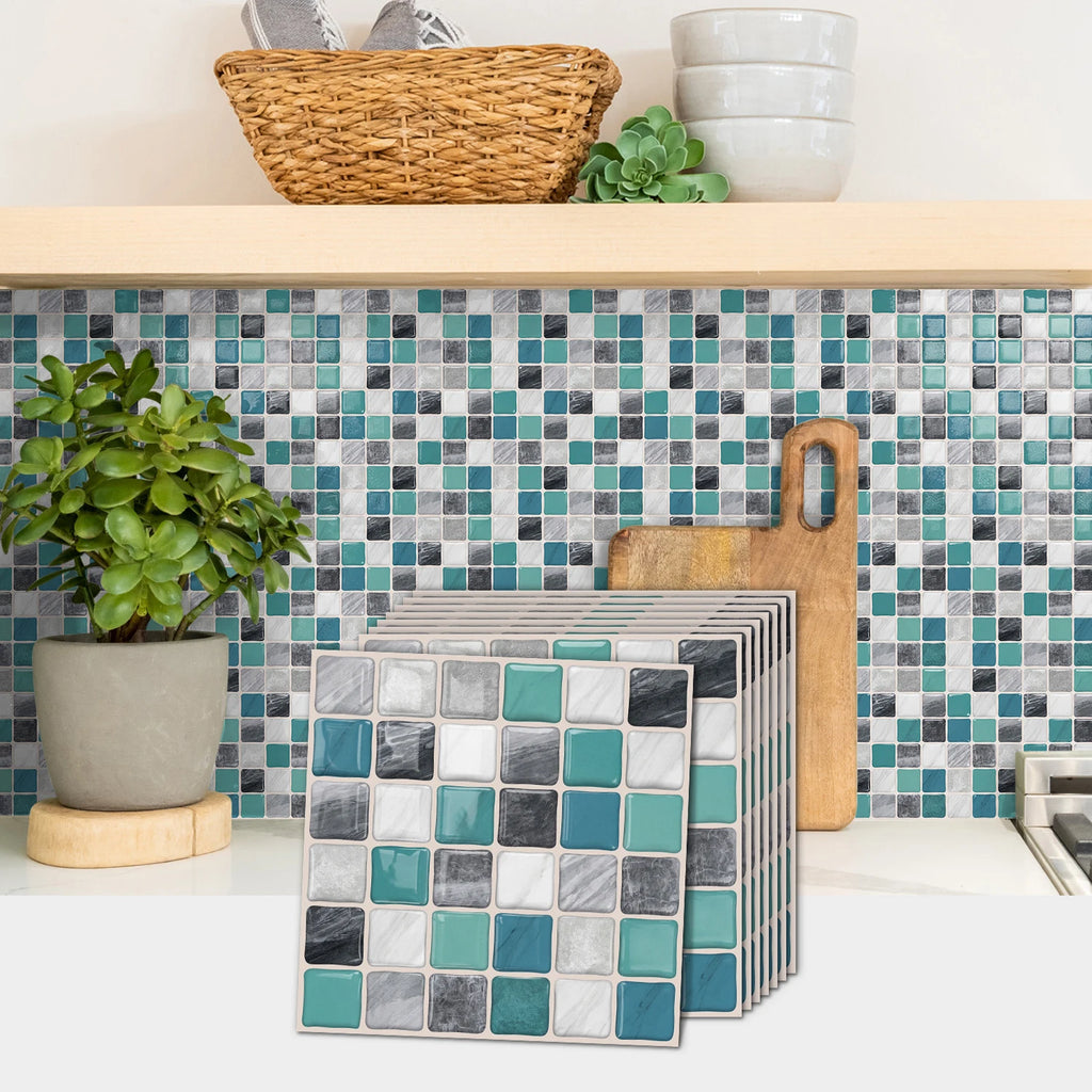 Mosaic tile stickers, removable self-adhesive wall decals, waterproof peel and stick backsplash, suitable for kitchen