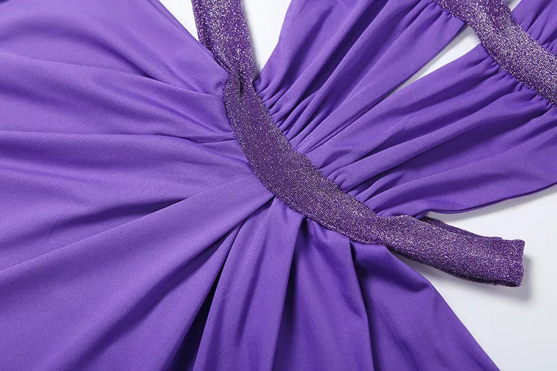 Sexy Women's Maxi Dress Halter Hollow Out Backless Sleeveless Ruched Evening Long Dresses Party Chic Robe Green Purple Summer