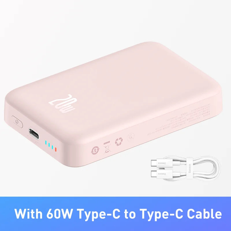 Magnetic Wireless Power Bank 20000mAh PD Fast Charger for iPhone 16 Pink Tidesmit