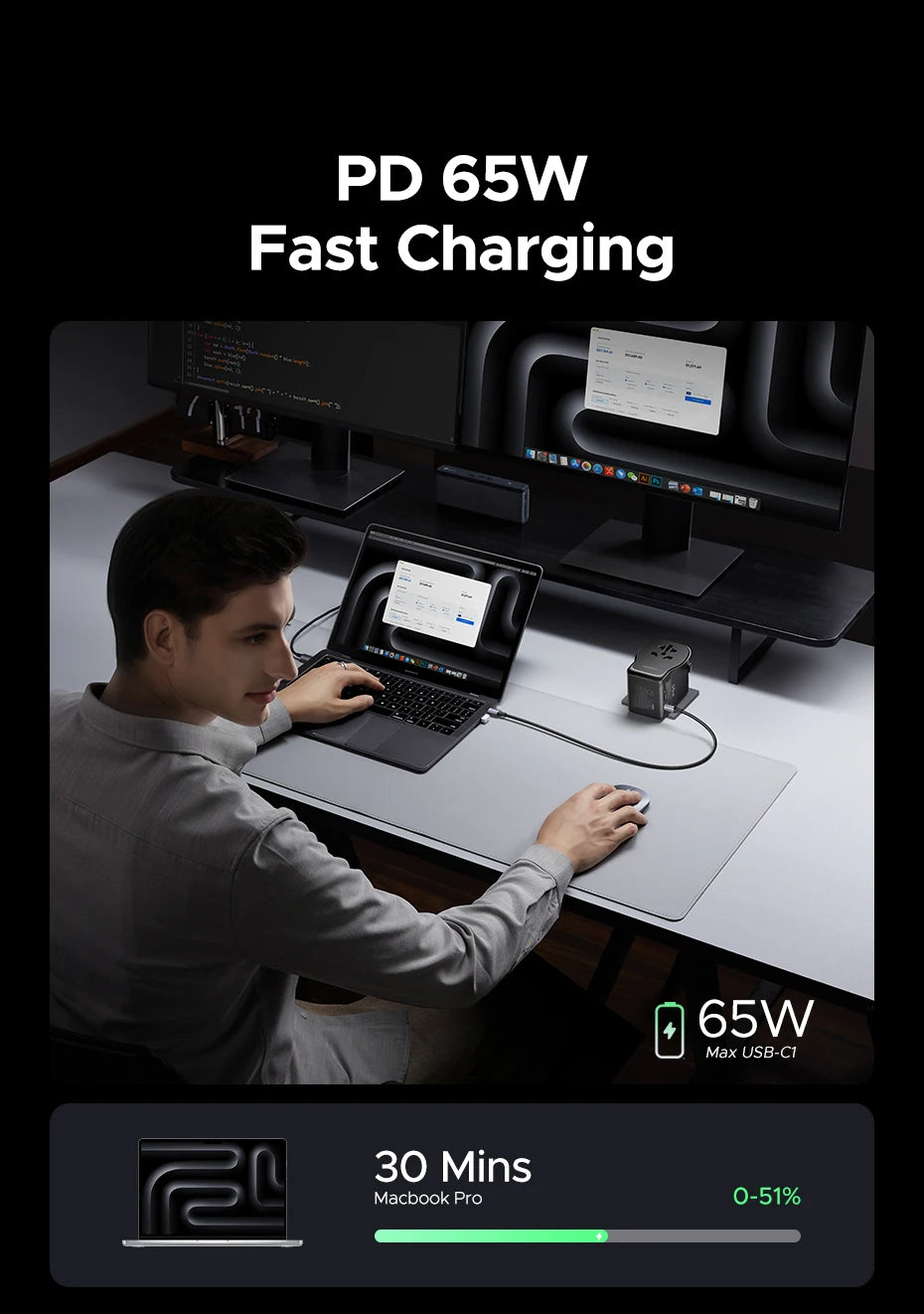 65W Universal Travel Adapter | USB-C Fast Charger with Multi-Plug Tidesmit