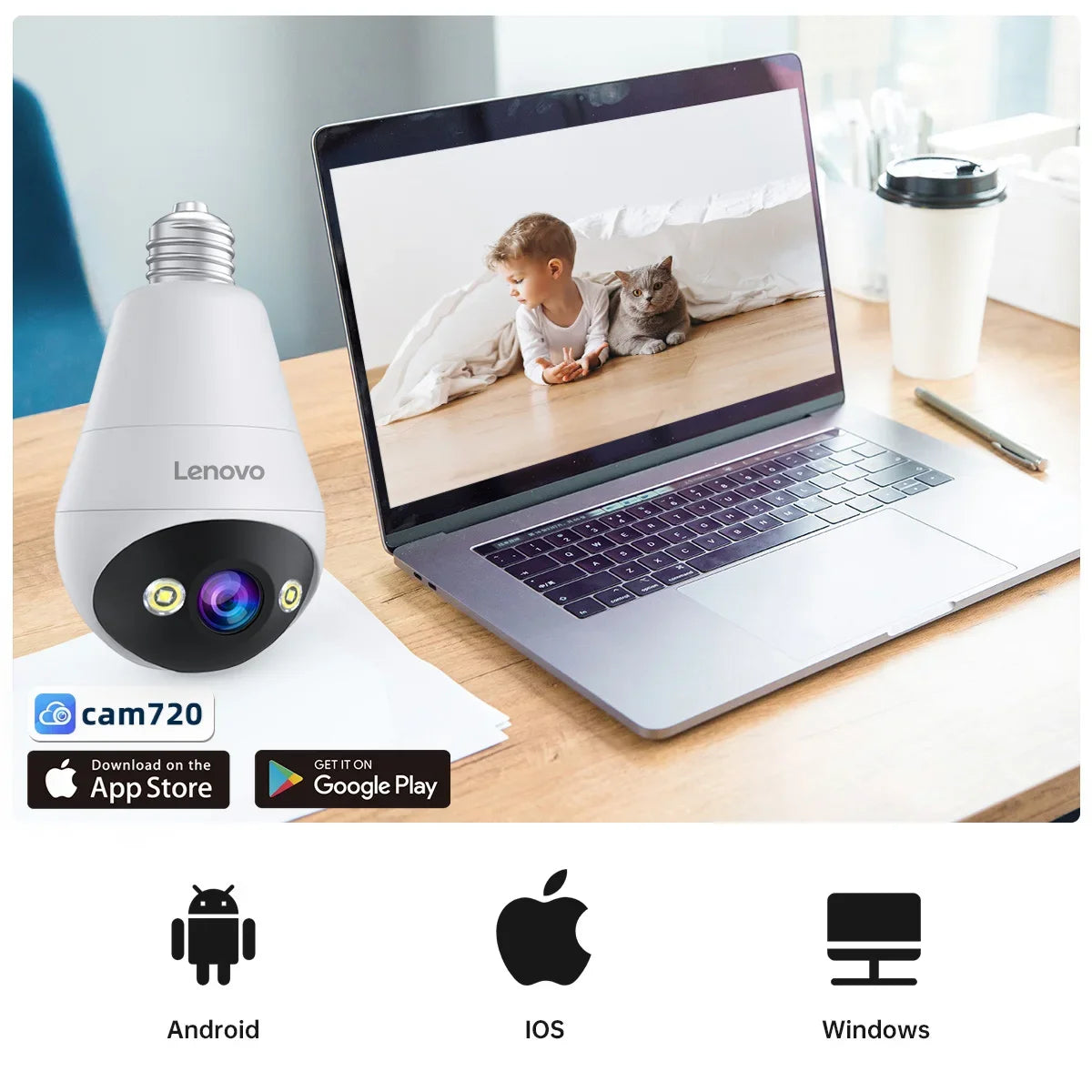 Lenovo 2K E27 Bulb WiFi Camera Home Indoor Video Surveillance Camera Color Night AI Tracking Security PTZ IP Camera Baby Monitor