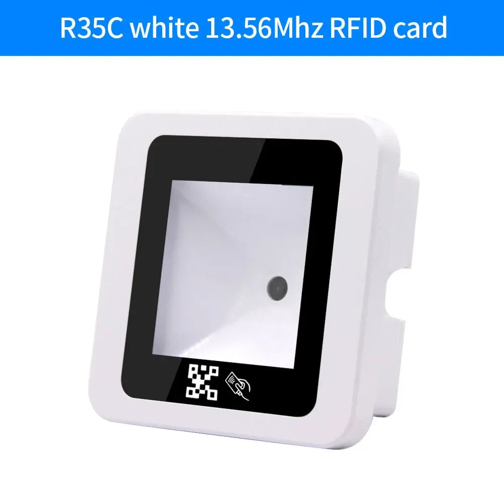 White RFID QR card reader module with dark display window and QR scan icon