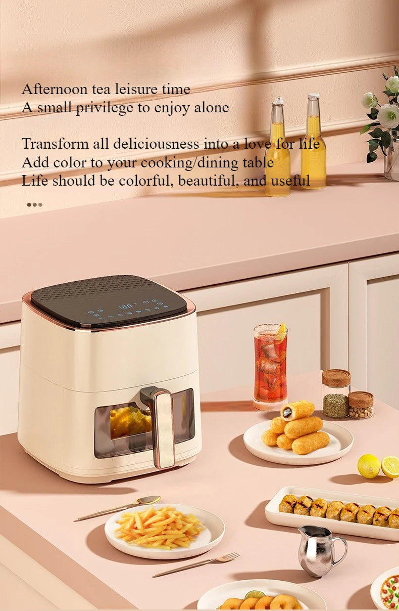 220V Air Fryer Household New Intelligent Large Capacity Visual Non Flip Oil Free Multifunctional Electric Oven Machine