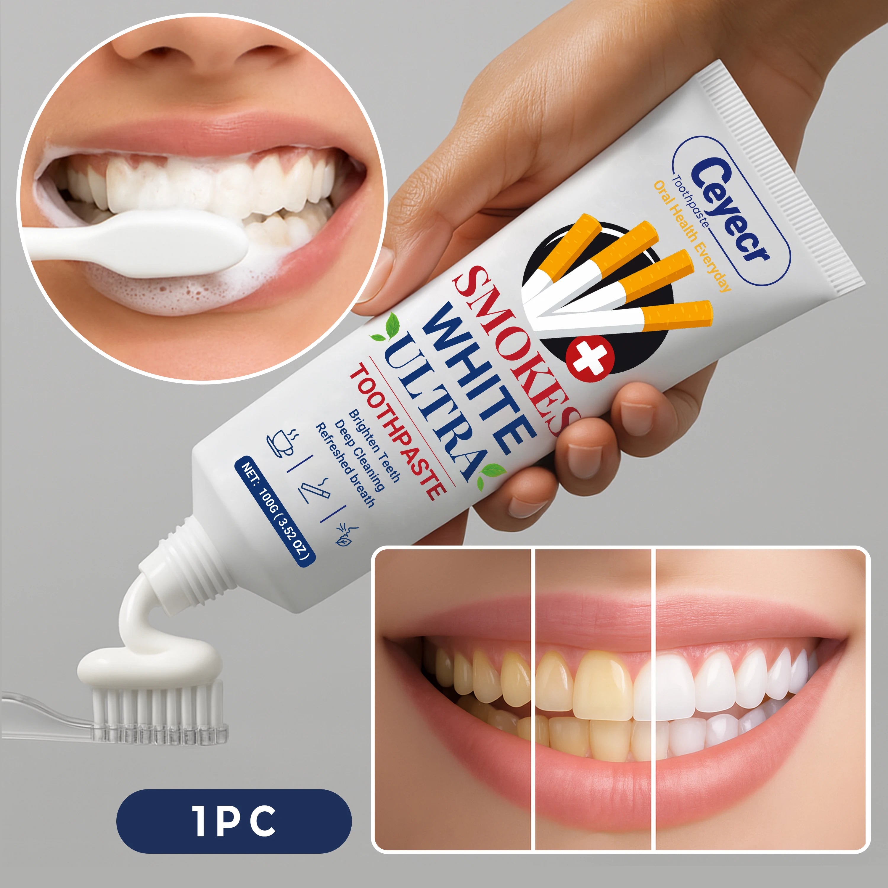 Tidesmit Smokers Toothpaste 100g for whitening teeth and removing stubborn cigarette stains and yellowing.