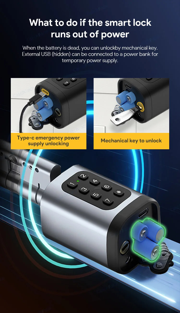 V1 Pro+ Version Adjustable TUYA or TTLock APP Fingerprint Password Digital RFID Card Cylinder Smart Door Lock for Home Hotel