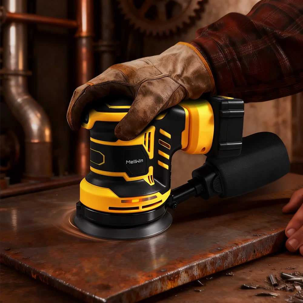 MELLWIN 125MM Electric Orbital Sander Polisher 3 Speeds Adjustable Wood Metal Sanding Polishing Tool For Makita 18V Battery Pin