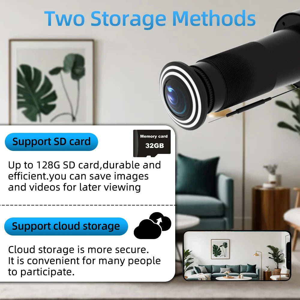 3MP HD Video Peephole WiFi Camera 170° Wide-angle Human Detection Two-Way Audio Door Viewer Video-eye Wireless Cat-eye Cam TUYA
