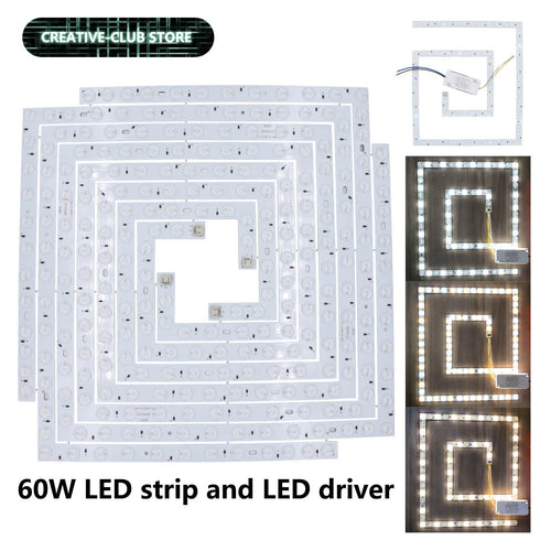 Square LED strip panel light board with driver, glowing warm and cool L-shaped pattern