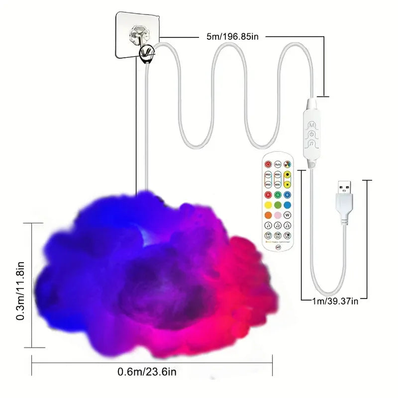 39.3inch 3D Thunder Cloud LED Ambient Light Remote and APP Control DIY Color Changing Light Lamp for Game Room Party Club