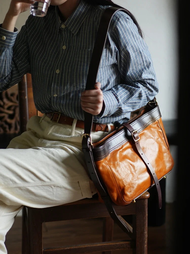 PNDME vintage high-quality first layer cowhide women shoulder bag outdoor travel designer handmade genuine leather underarm bag