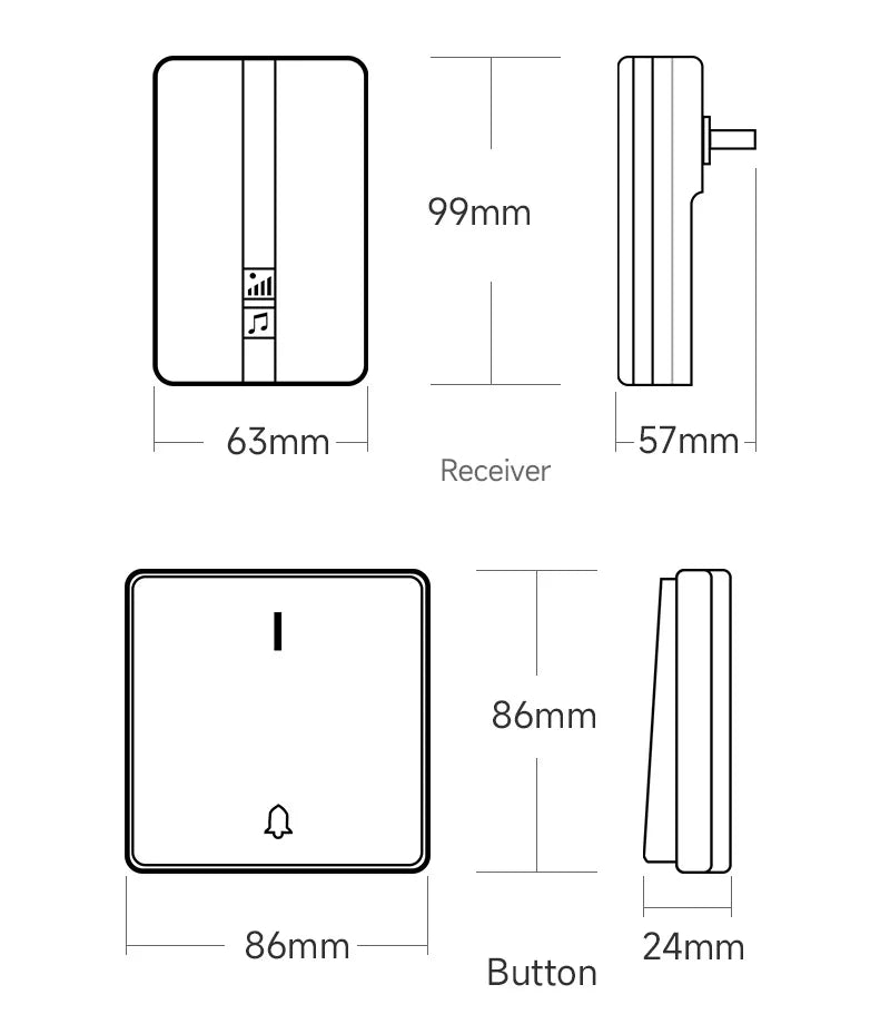 VeryHome Wireless Doorbell Waterproof Self-powered Button Smart Door Bell Sets Home Welcome Outdoor House Chimes  Receiver