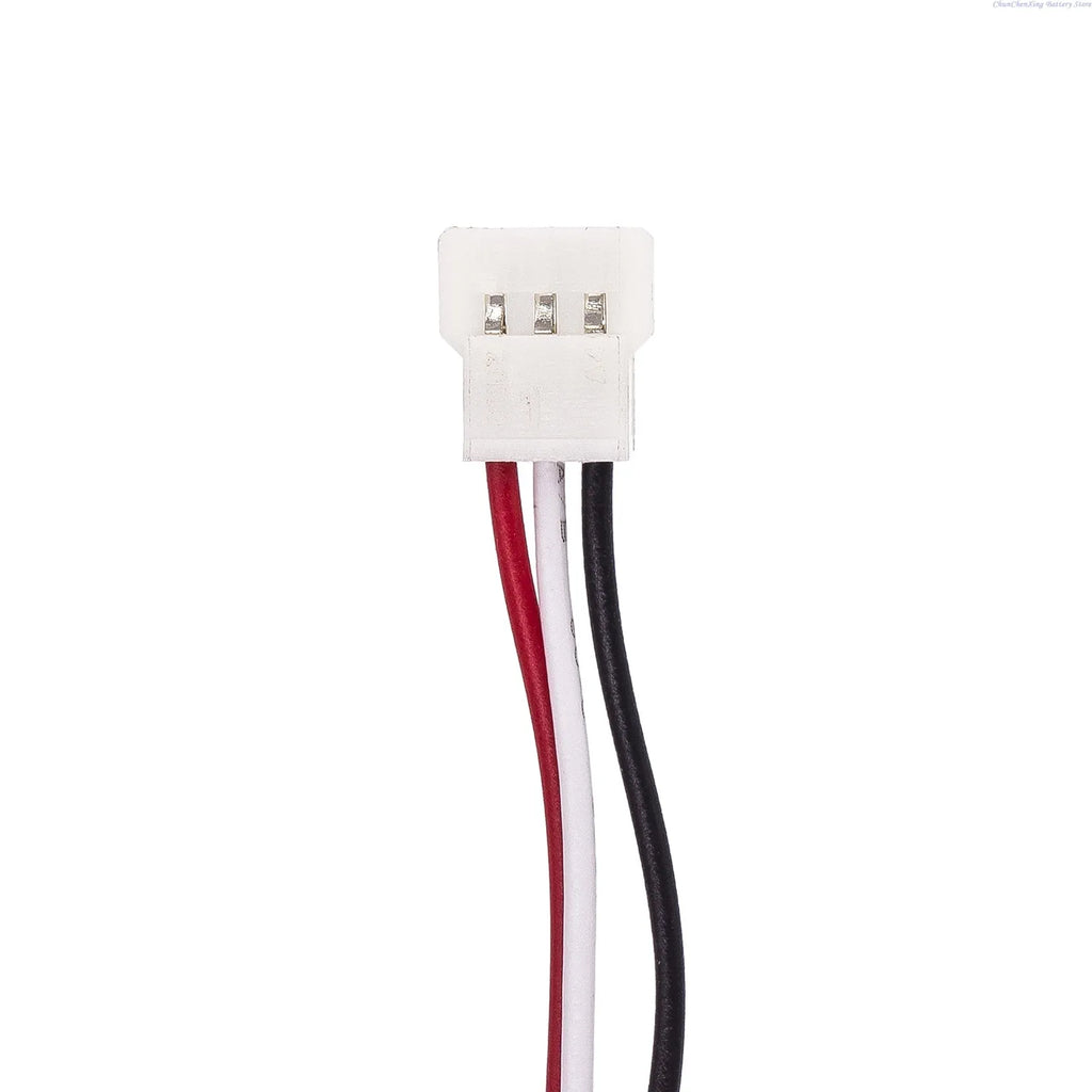 Battery pack connector with red and black wires and white 3-pin plug