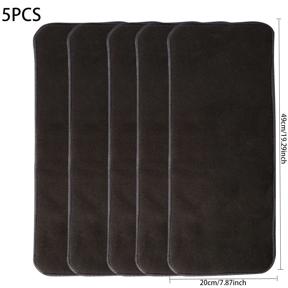 5-pack black cloth diaper inserts, 49x20cm, for reusable baby care hygiene.
