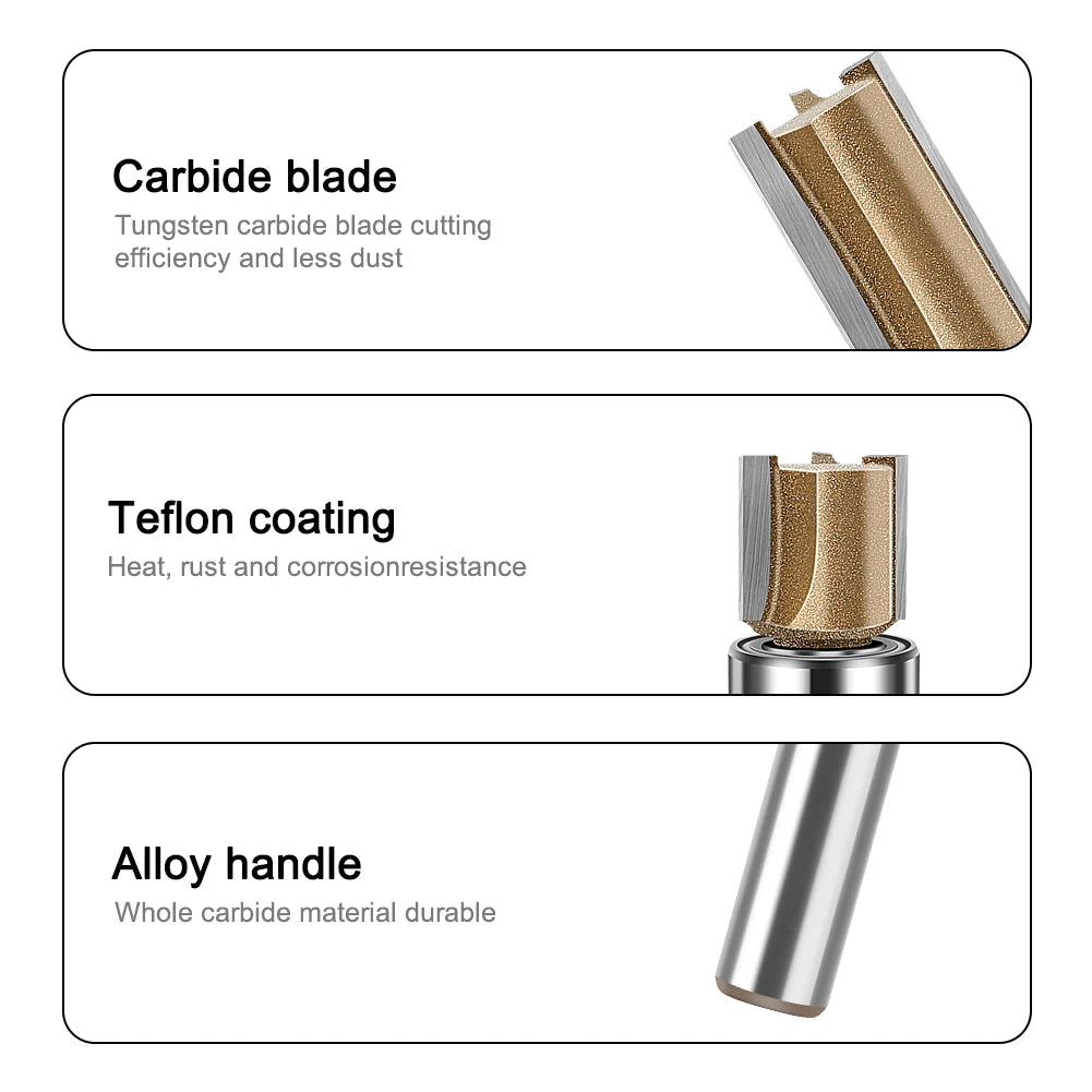 Professional Three-Edge Bearing Straight Router Bit, Slotting Straight Cutter, Bearing Trimming Cutter, Woodworking Tools