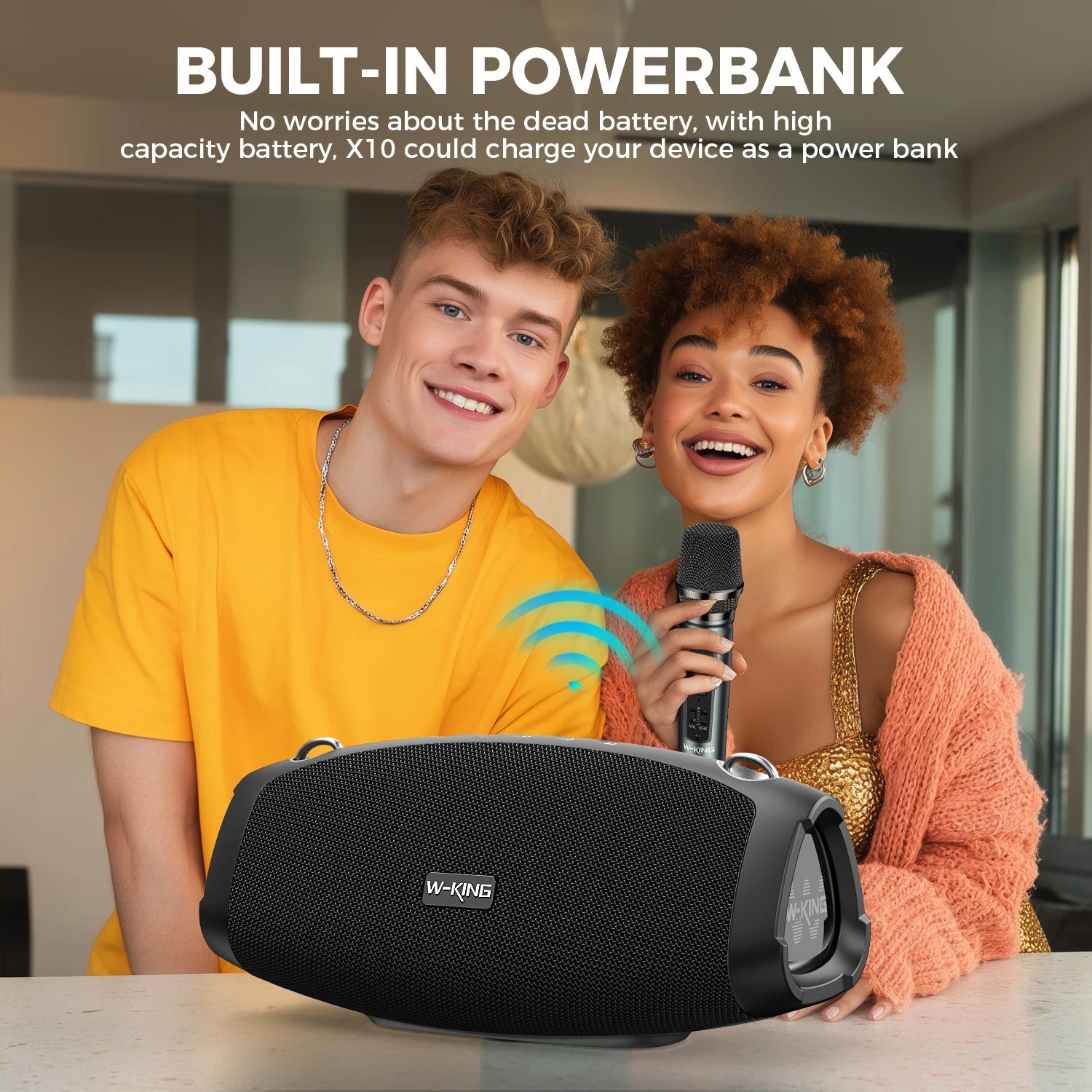 W-KING X10MIC Portable Loud Bluetooth Speakers (120W PEAK)70W with Wireless Microphone,  Waterproof Outdoor Wireless Bluetooth