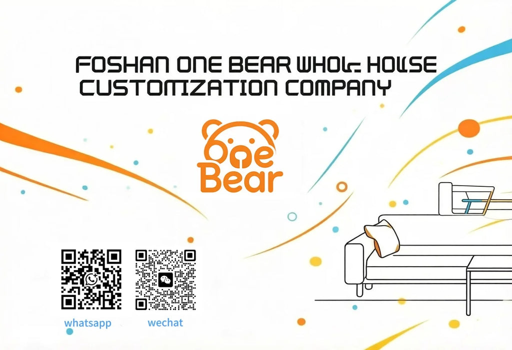 One Bear promotional card with website/WeChat/WhatsApp icons and logo