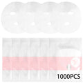 Stack of clear facial mask sheets and a sealed storage bag with a pink rose label, labeled 1000PCS.