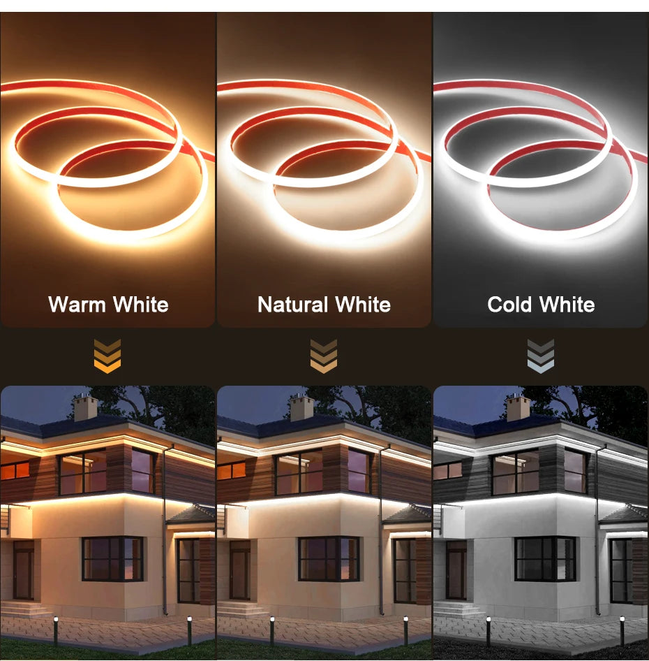Self-adhesive 220V COB LED Strip 288LEDs/m IP65 Waterproof 1m-25m Length with Timing Dimming Switch EU/AU/UK Plug for Lighting