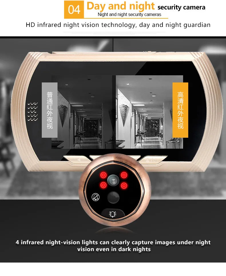 4.5 Inch Smart Digital Door Viewer Camera Door Eye Video Record Peephole Viewers IR Night Vision PIR Motion No Disturb Doorbell
