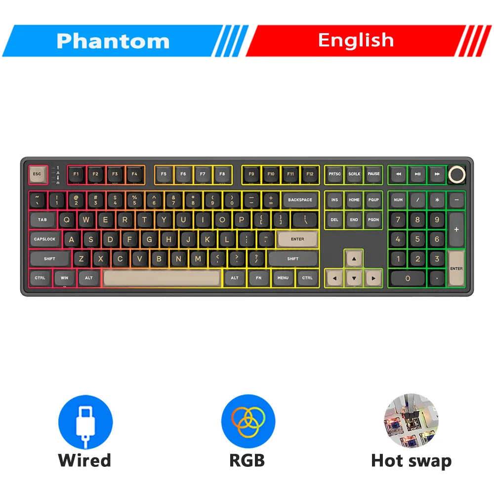 RK Royal Kludge R108 Wired Gamer Keyboard 100% 108 Keys MDA PBT Keycap Gasket RGB Hot-swappable Mechanical Keyboard Volume Knob