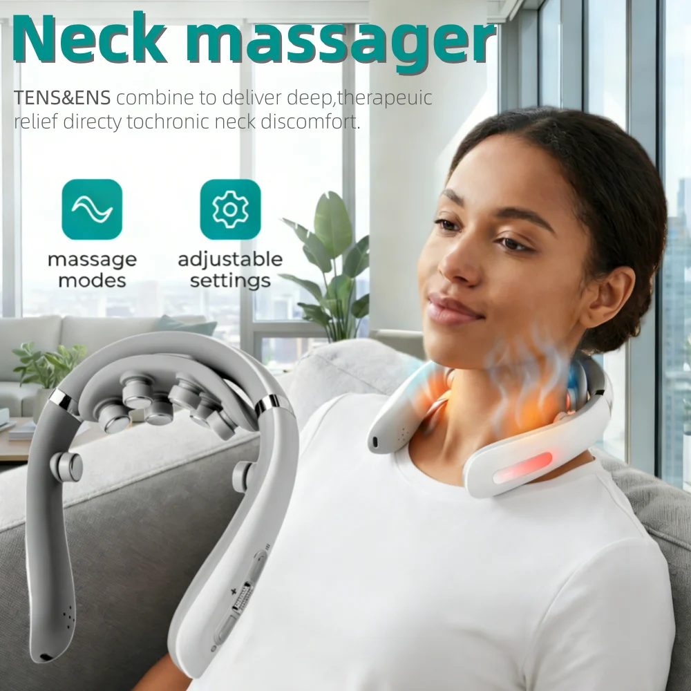 Electric Neck Massager with Heat Therapy & Deep Tissue Pulse - White Massage Cushion Tidesmit