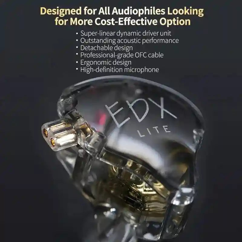 KZ EDX Lite In-Ear Monitor Headphones - Studio Sound Wired Earbuds Tidesmit