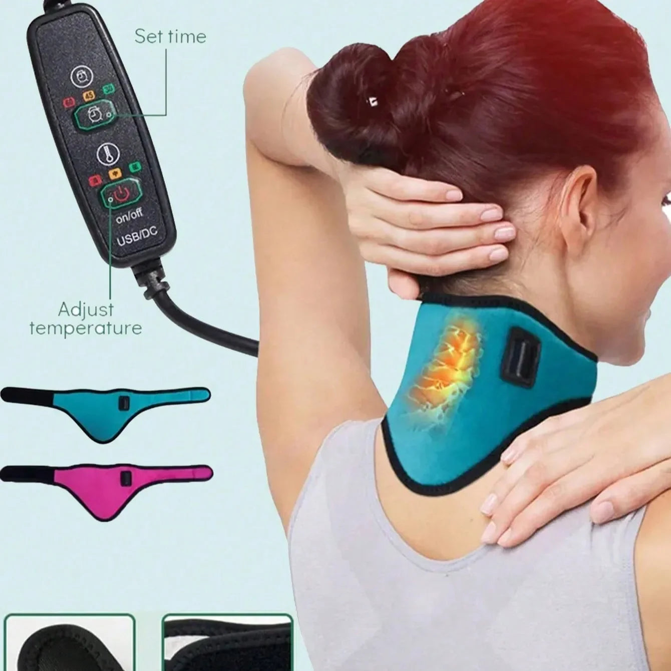 Heating Neck Brace USB Cervical Support - Adjustable Blue Relief Fascia Gun Tidesmit