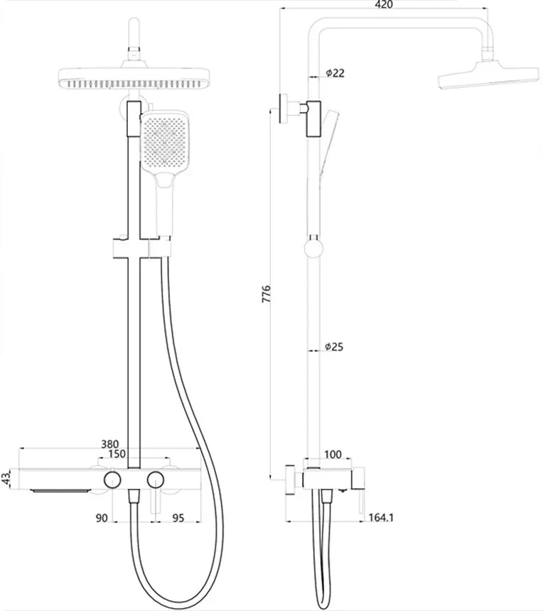 KEMAIDI Bathroom Shower System Set Hot and Cold Control Multifunctional Knobbed Triple Function Shower Set with Hand Shower