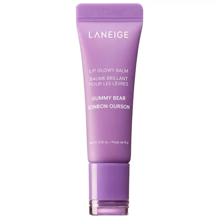Laneige Lip Glowy Balm in Gummy Bear: A smooth, hydrating purple lip treatment gloss for shiny, moisturized lips.