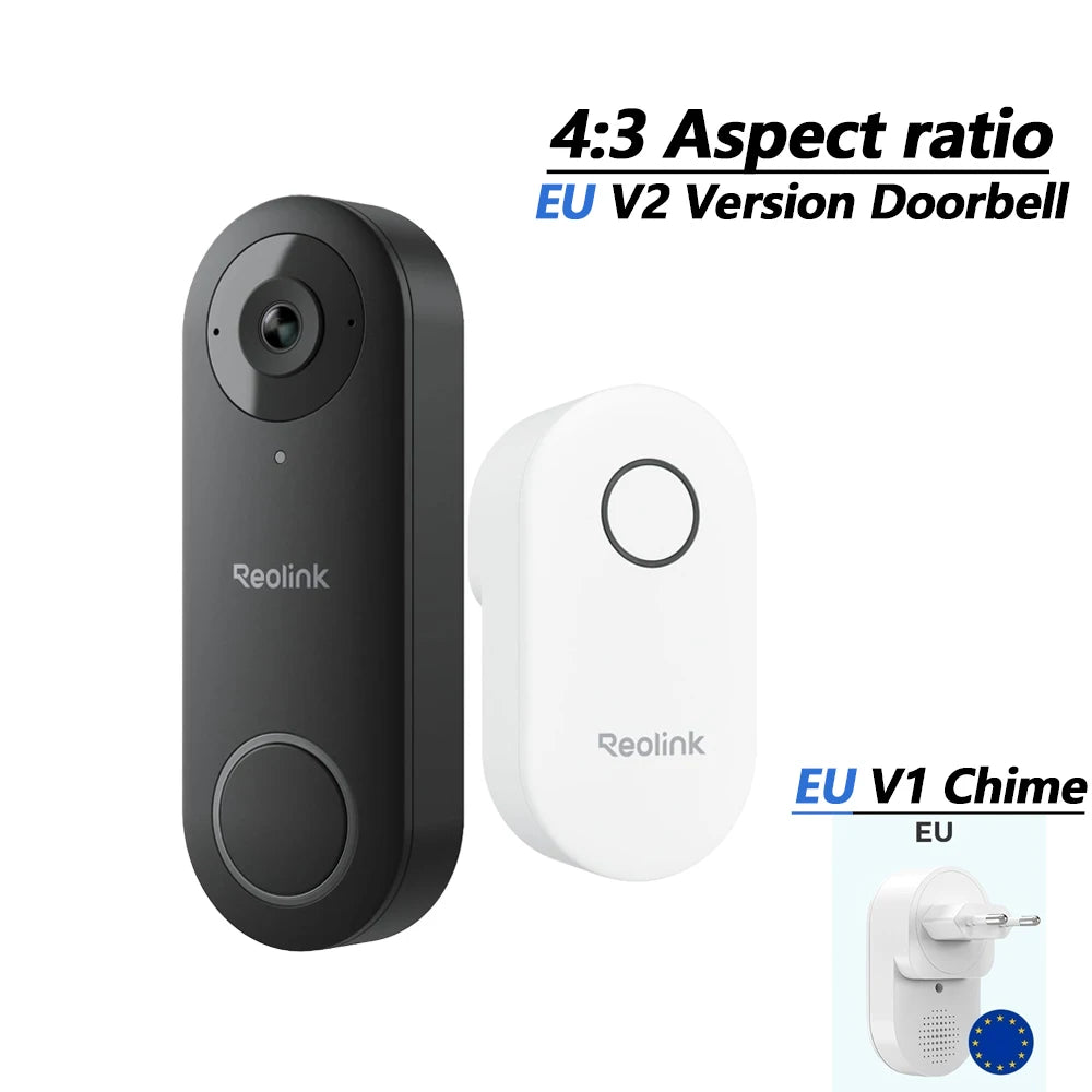 REOLINK 2K+ Wired Video Doorbell WiFi Camera Outdoor Dual Wi-Fi 4:3 View Smart Detection Front Door Home Security with Chime V2