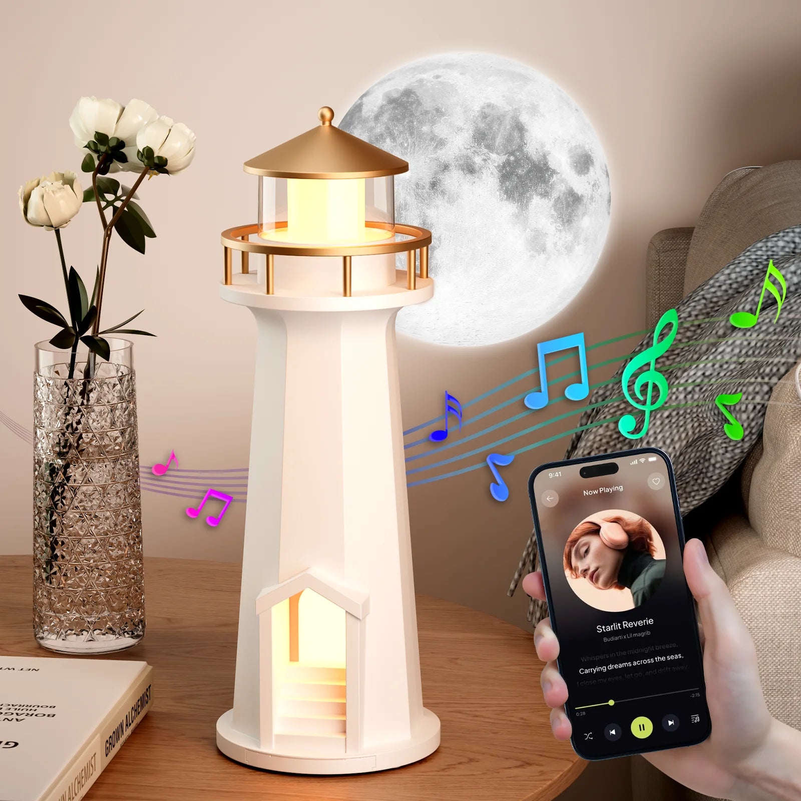 Qi Certified Wireless Charger & LED Lamp - MagSafe Compatible White Tidesmit