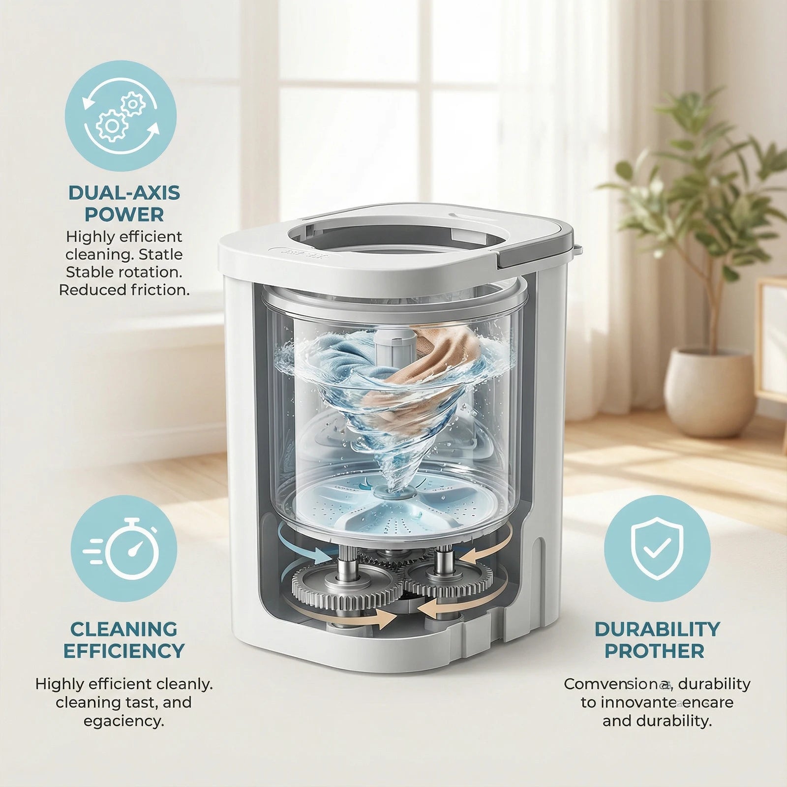 Tidesmit portable manual hand washing machine showing drain hose feature for compact RV and apartment laundry use