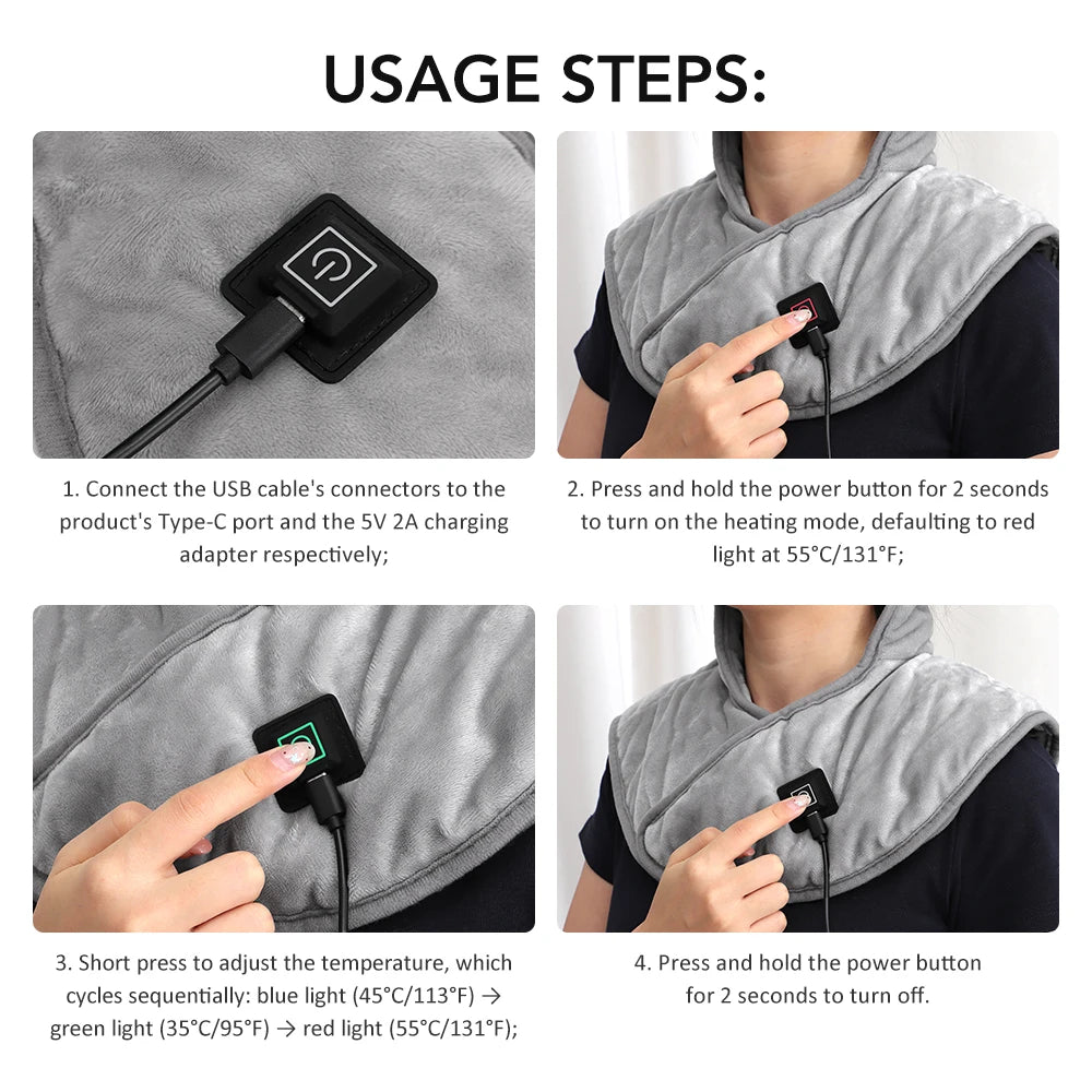 Electric Heating Neck Shoulder Massager - USB Rechargeable Cervical Pad Fascia Gun Tidesmit