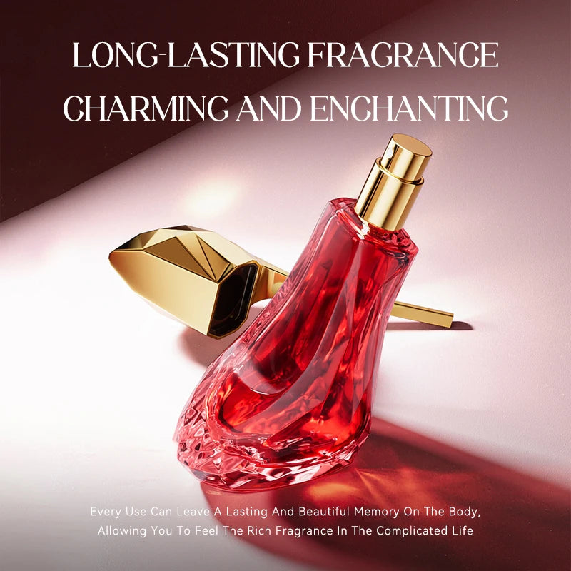 Red high-heel bottle women's floral EDP perfume, 30ml long-lasting luxury fragrance gift. Elegant glass scent spray.