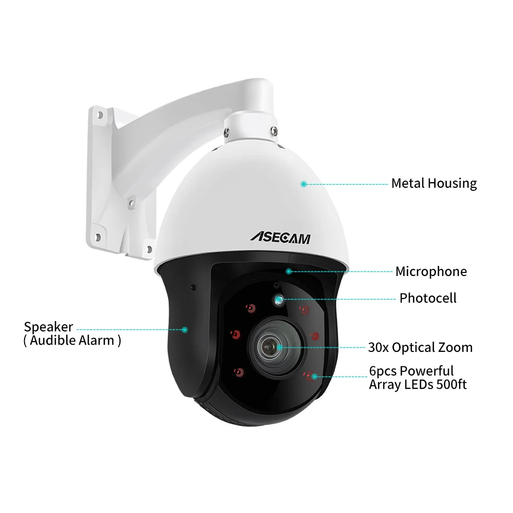 8MP 4K IP Camera Outdoor PTZ 30X Zoom CCTV Varifocal Onvif H.265 Dome POE Audio IMX415 Security Camera Hikvision Protocol