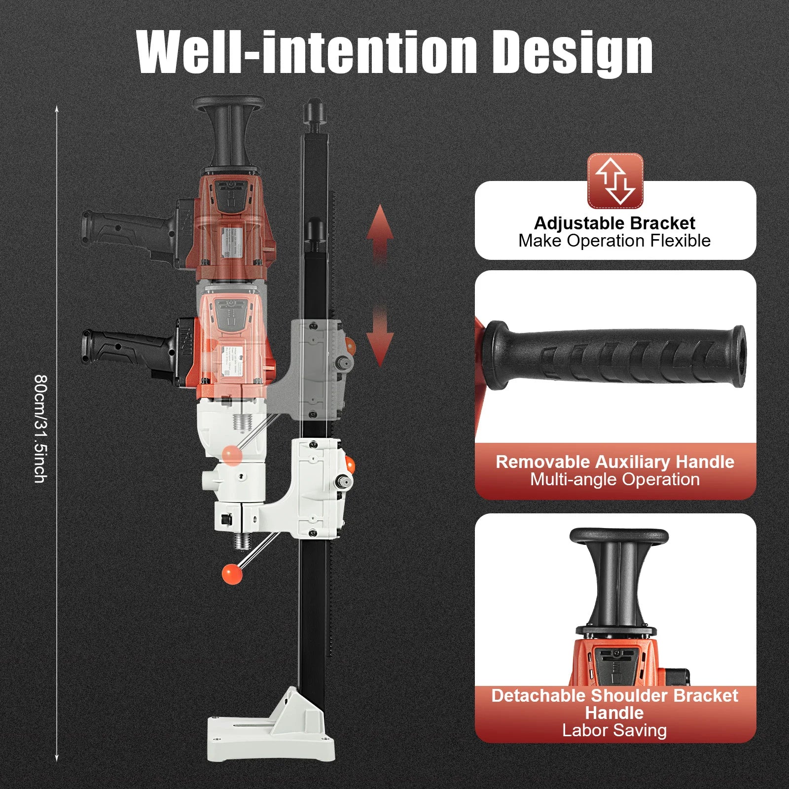2200W Diamond Core Drill Rig Dry Wet Dual Use Handheld Vertical 2-in-1 Concrete Drilling Machine 180MM EU Plug