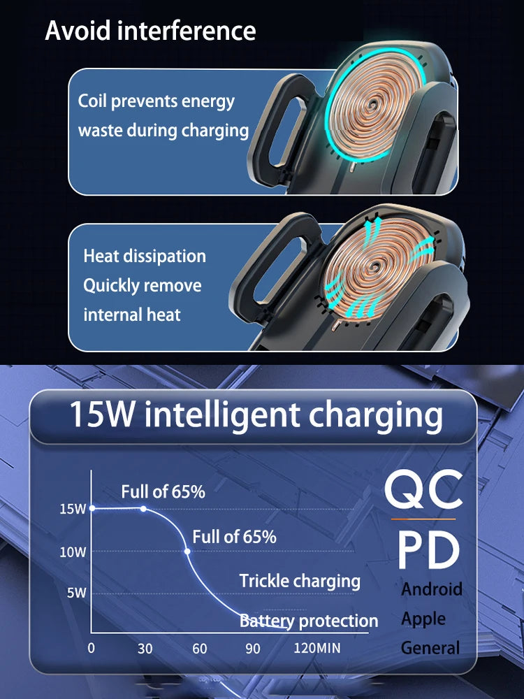 15W Wireless Car Charger Air Vent Mount - Qi Certified Fast Charging Black Tidesmit