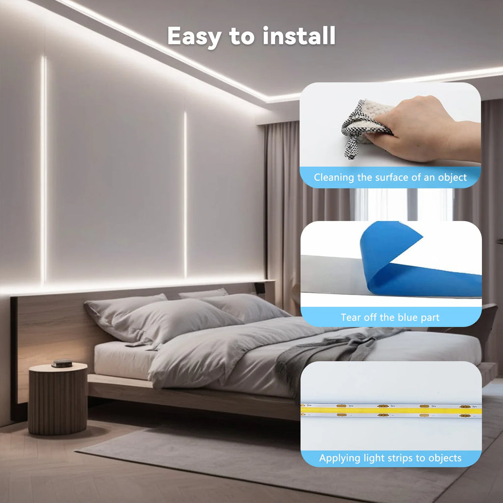 COB LED Strip Lights With Touch Dimmer 5V High Density Linear Lighting with Adhesive Tape DIY Lamp For Living Room Cabinet Decor