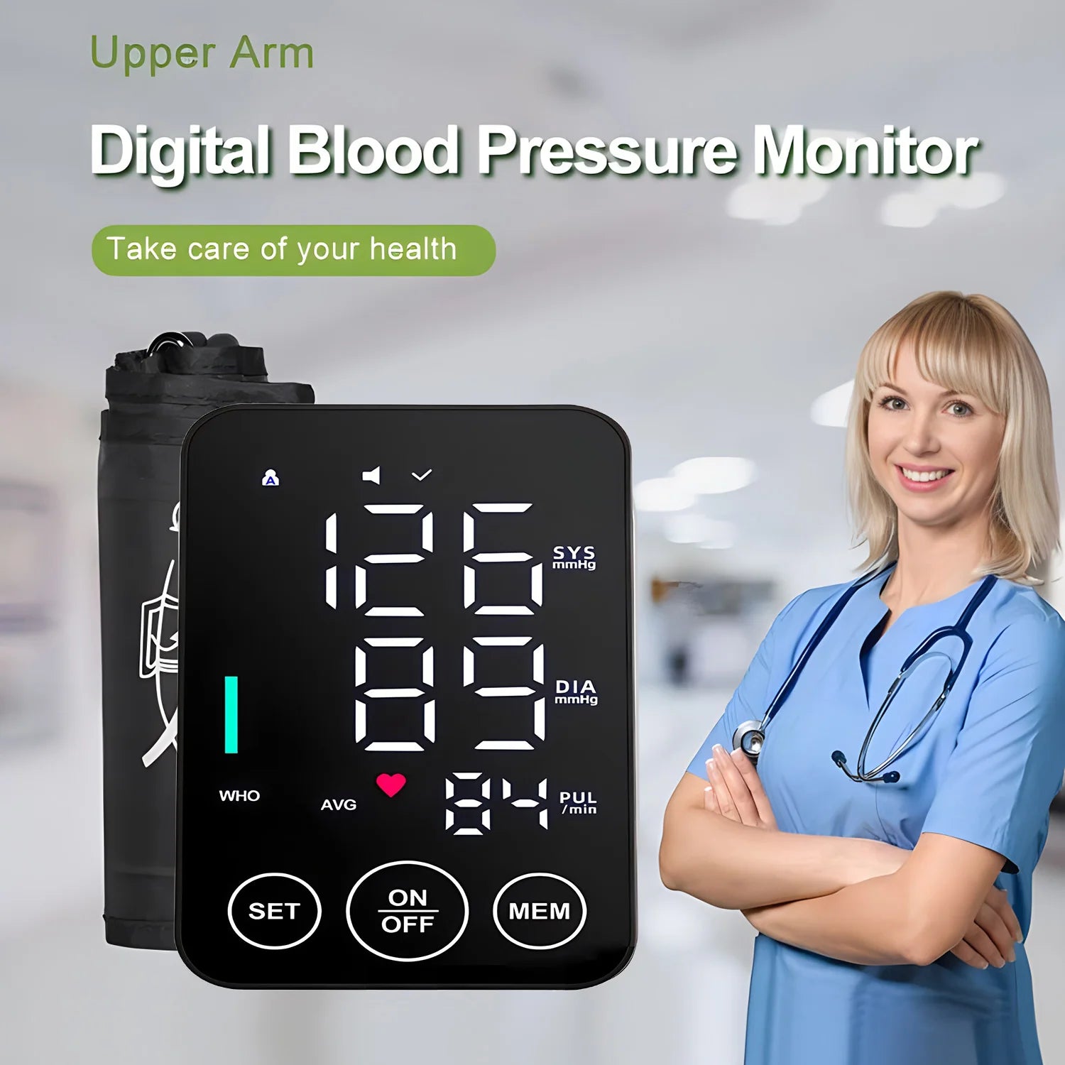 Blood Pressure Machine, Automatic Digital Upper Arm Blood Pressure Monitor with Adjustable Large Cuff