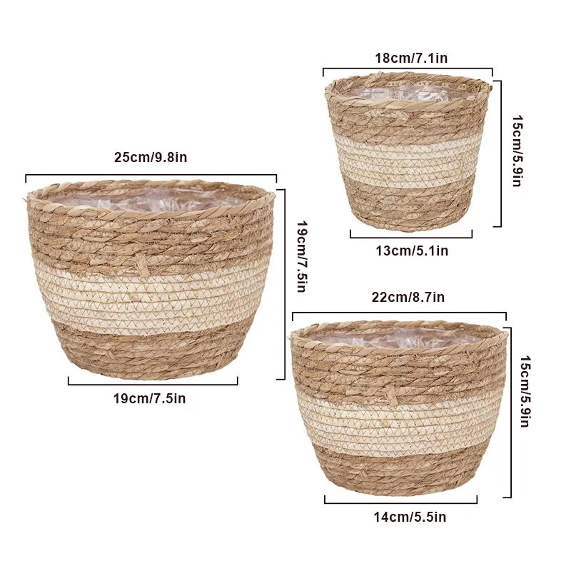 Straw Weaving Flower Plant Pot Basket Grass Planter Basket Indoor Outdoor Flower Pot Cover Plant Containers for Plantable Plants