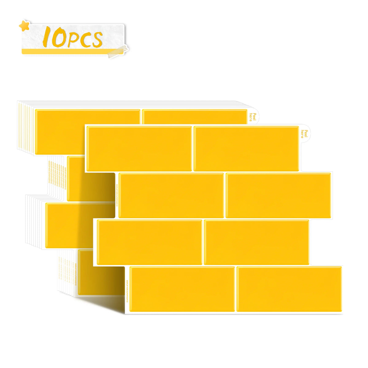 10pcs bright yellow subway backsplash tile stickers, layered brick pattern graphic