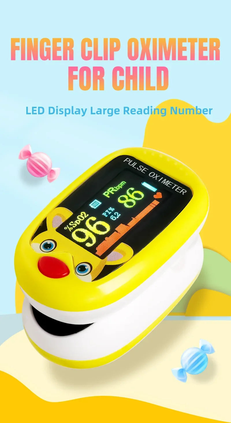 USB Pediatric Oximeter Finger Blood Oxygen Monitor for Children Pulse Oximeter OLED Digital Oximetro Home Medical Thermometer
