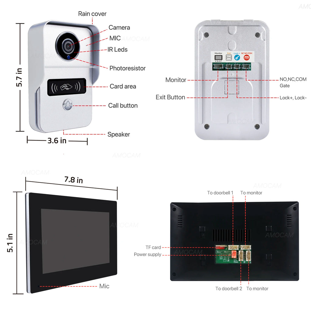 Wireless Wifi Video Doorbell System, 1080P Doorphone Door Camera, 7 Inch Touch Screen, Video Intercom 32GB Card for Home 4 Wire