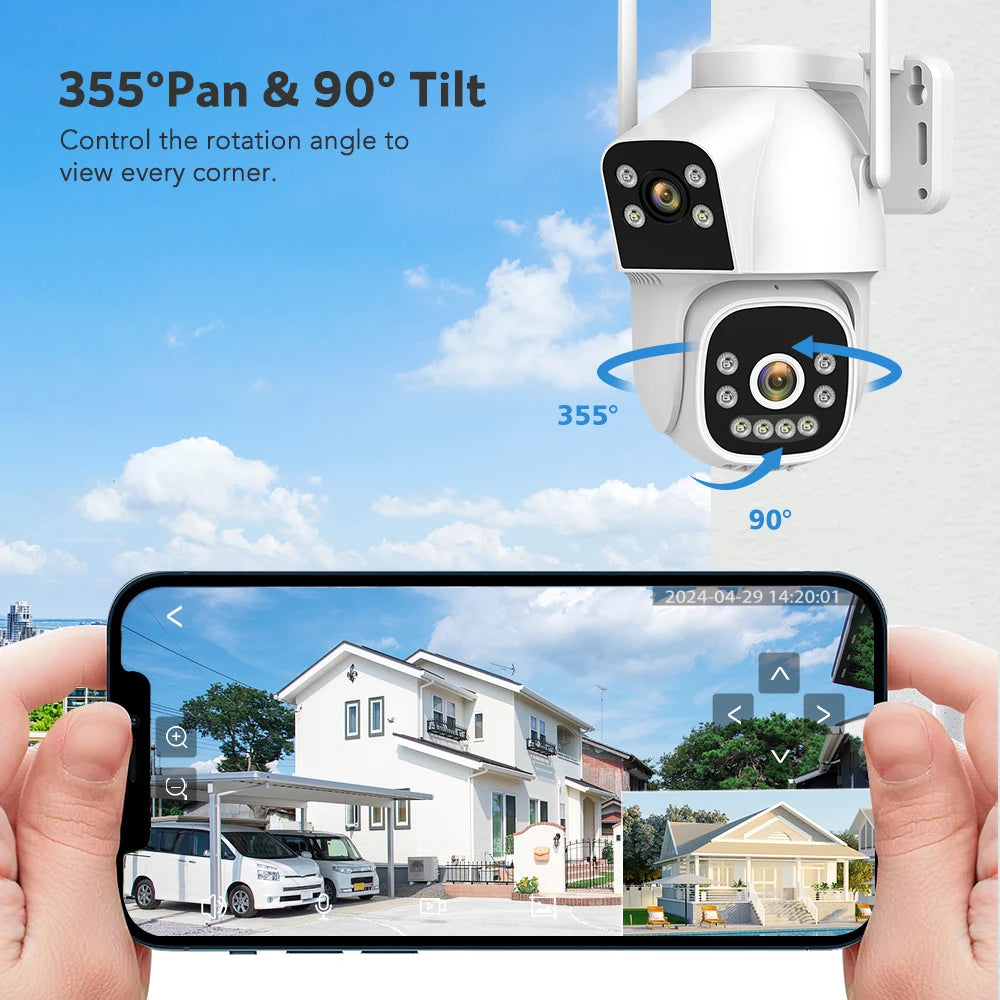 4MP 4G Wifi Surveillance Camera AI Auto Tracking Color Night Vision Two Way Audio Outdoor Dual Lens Dual Screen PTZ Security Cam