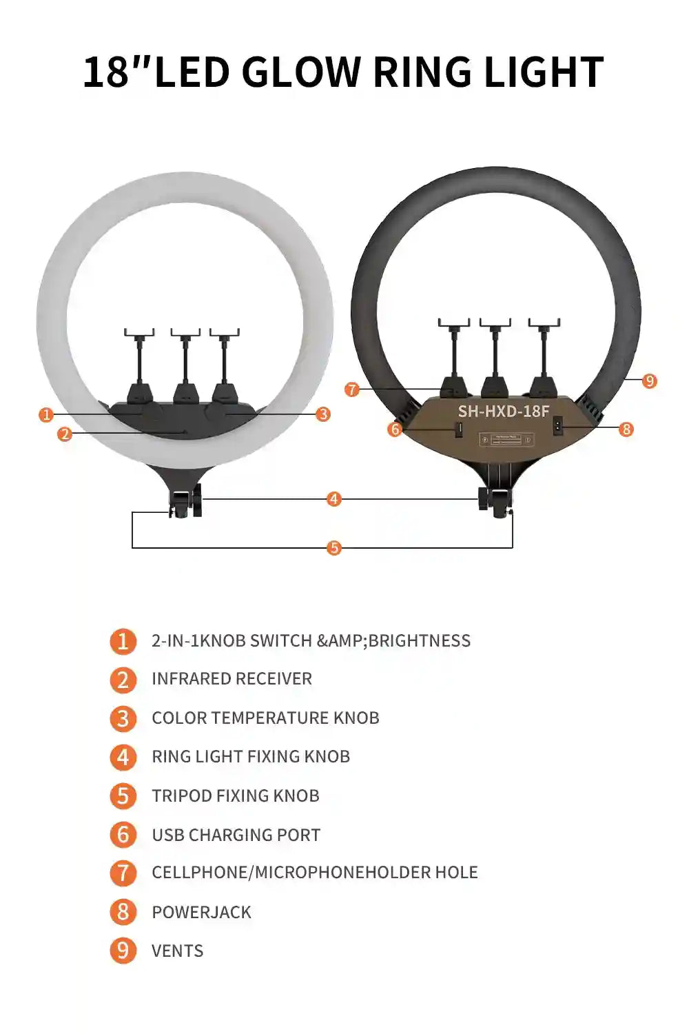 18 Inch LED Ring Light with Adjustable Tripod Stand for Content Creation Tidesmit